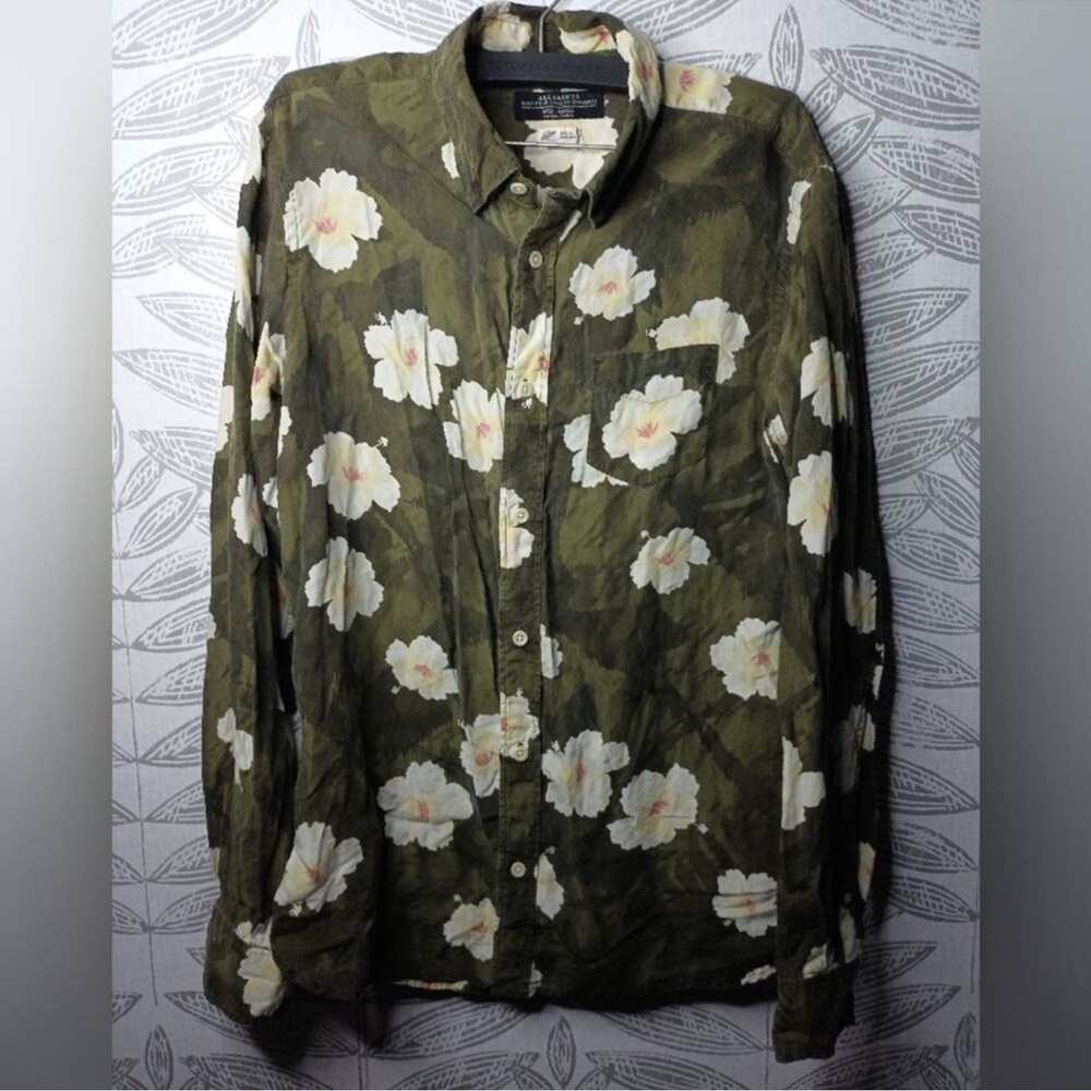 All Saints Paz Long Sleeve Japan Made Button Down Hawaiian Lyocell